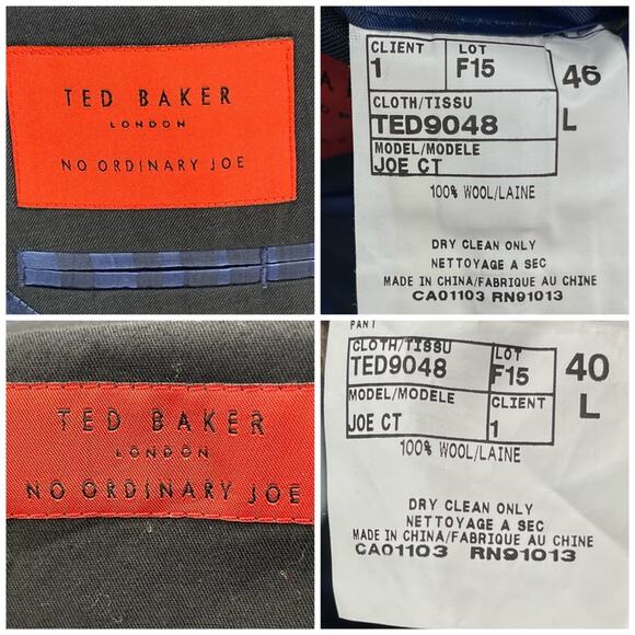 Ted Baker Wool “No Ordinary Joe” 2Pc. Suit Set Navy Blue 46 Long Waist 40 - Picture 15 of 16